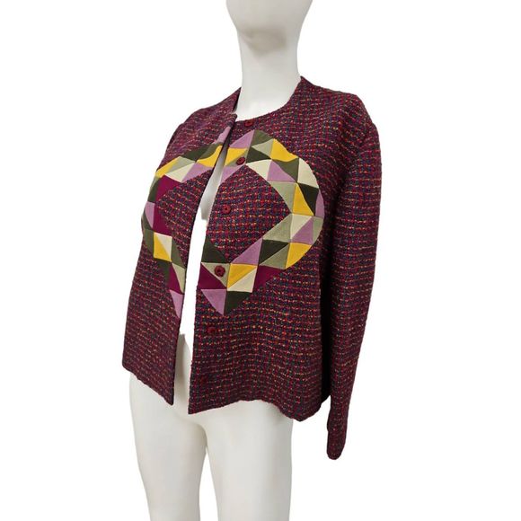 Vibtage 80's Handmade Quilted Tweed Blazer Large - Picture 5 of 11